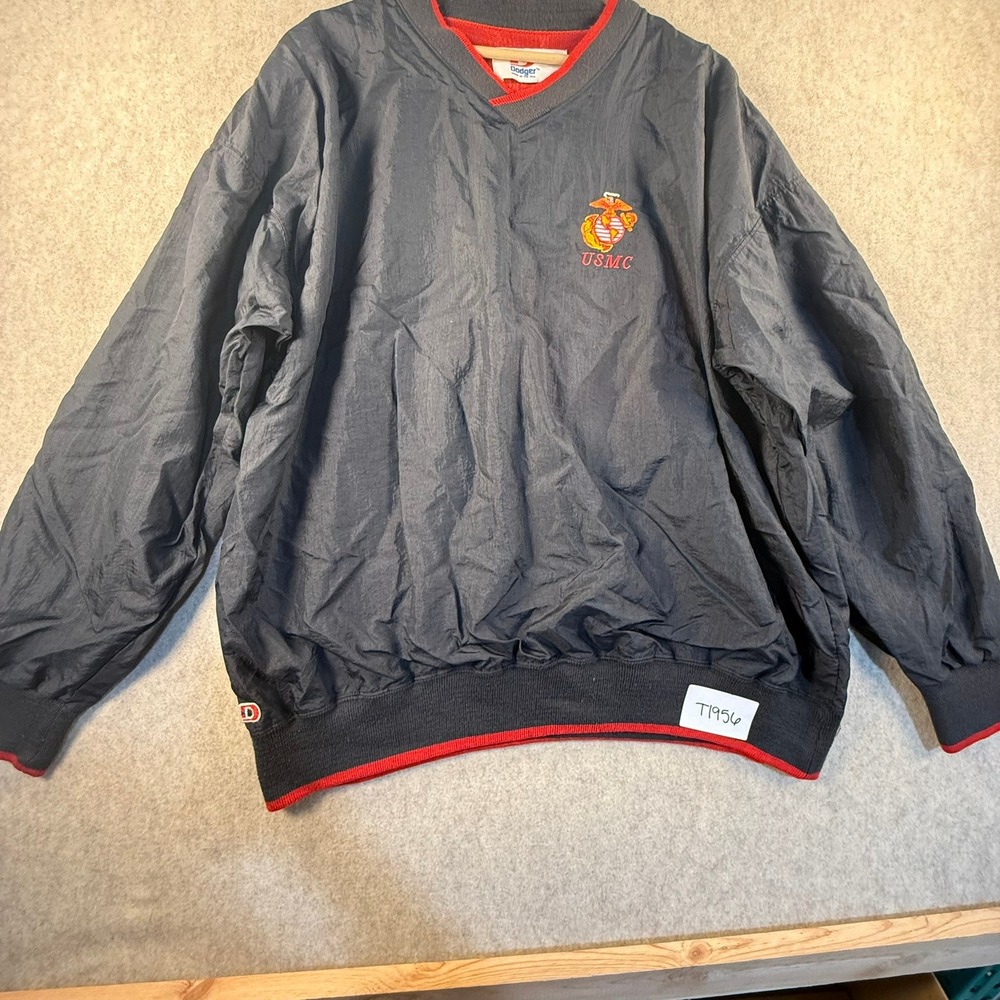Vintage Dodger USMC Windbreaker Pullover Navy Blue V-Neck Mesh Lined Mens XL USA